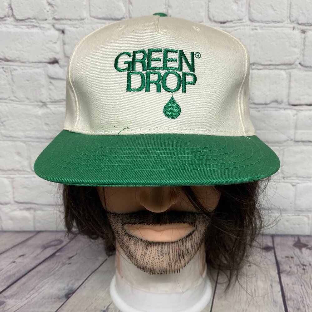 Vintage Green Drop Hat Cap Snapback Beige Green Embroidered AJM 90s